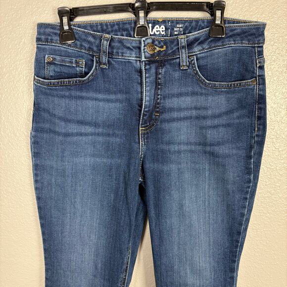 Lee Size 10P 10 Petite Mid Rise Bootcut Medium Wash Denim Flare Jeans Zipper Fly - Picture 2 of 6